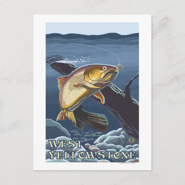 Cartão Postal Pesca de Truta Corte Transversal - West Yellowston (Frente)
