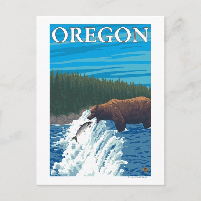 Cartão Postal Pesca de ursos em Poster de rio (Frente)