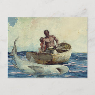 Cartão Postal Pesca do Tubarão-Vintage Winslow Homer Watercolor
