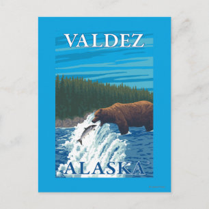 Cartão Postal Pesca do Urso no Rio - Valdez, Alasca