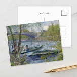 Cartão Postal Pesca em Primavera | Vincent van Gogh<br><div class="desc">Pesca em Primavera, Pont de Clichy (Asnières) (1887) | Arte original do artista poste-impressionista neerlandês Vincent Van Gogh (1853-1890). A pintura retrata dois barcos de pesca na água perto de uma ponte em tons suaves de cor azul e verde. Use as ferramentas de design para adicionar texto personalizado ou personalizar...</div>