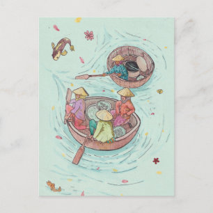 Cartão Postal Pesca feminina no delta do Mekong do Vietnã