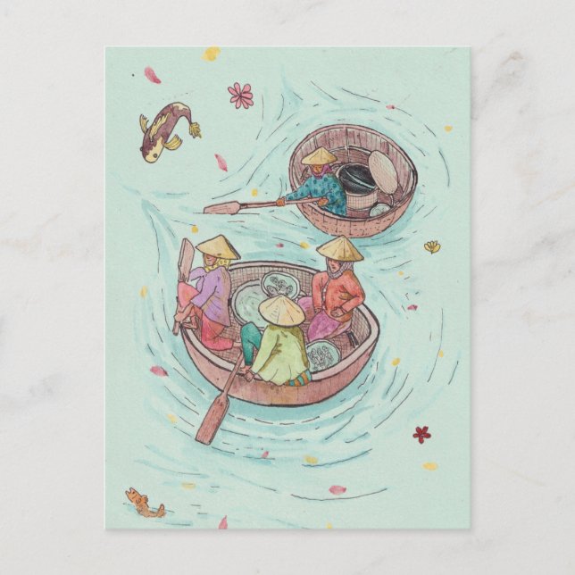 Cartão Postal Pesca feminina no delta do Mekong do Vietnã (Frente)