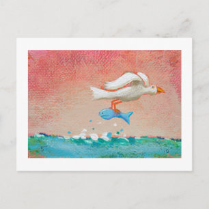 Cartão Postal Pesca pelo janto - Arte Pequena 608 Pássaros e Pe