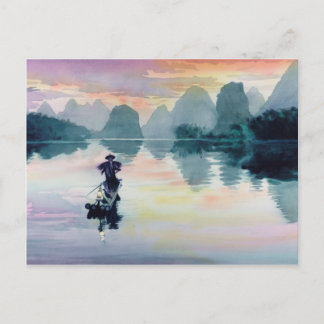 Cartão Postal "Pescador Corvo" China Watercolor