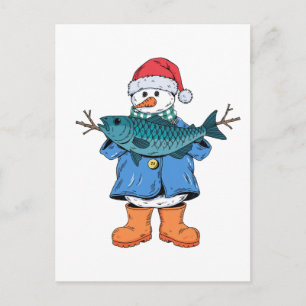 Cartão Postal Pescador de Homem de Neve Natal 2026 Feriado de Pe