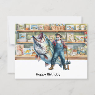 Cartão Postal Pescador na loja de pesca feliz aniversário 