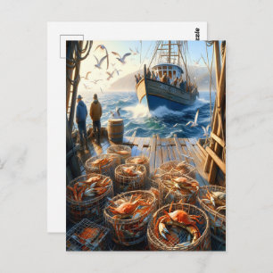 Cartão Postal Pescadores De Colheita De Crepúsculos Que Recolhem
