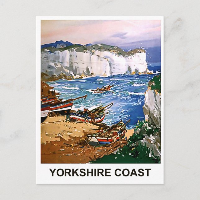Cartão Postal Pescadores na costa de yorkshire, pintura de safra (Frente)