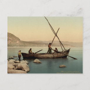 Cartão Postal Pescadores no mar da Galileia - impressão antiga