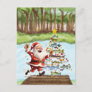 Cartão Postal Pescar Natal com Papai Noel