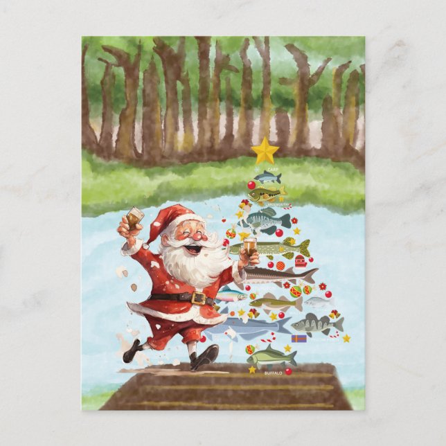 Cartão Postal Pescar Natal com Papai Noel (Frente)