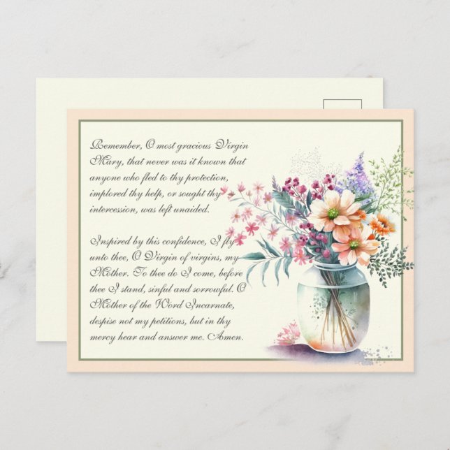 Cartão Postal Pêssego Memória Católica Orando à Virgem Maria (Frente/Verso)