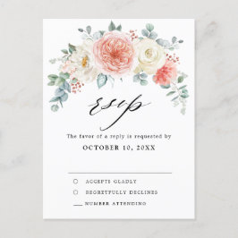 Cartão Postal Pêssego Pêssego Pastel Rosa Casamento Floral RSVP