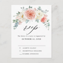 Cartão Postal Pêssego Pêssego Pastel Rosa Casamento Floral RSVP