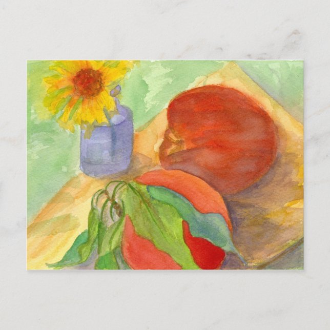 Cartão Postal Pêssegos Arte de Aquarela Fruta fresca (Frente)