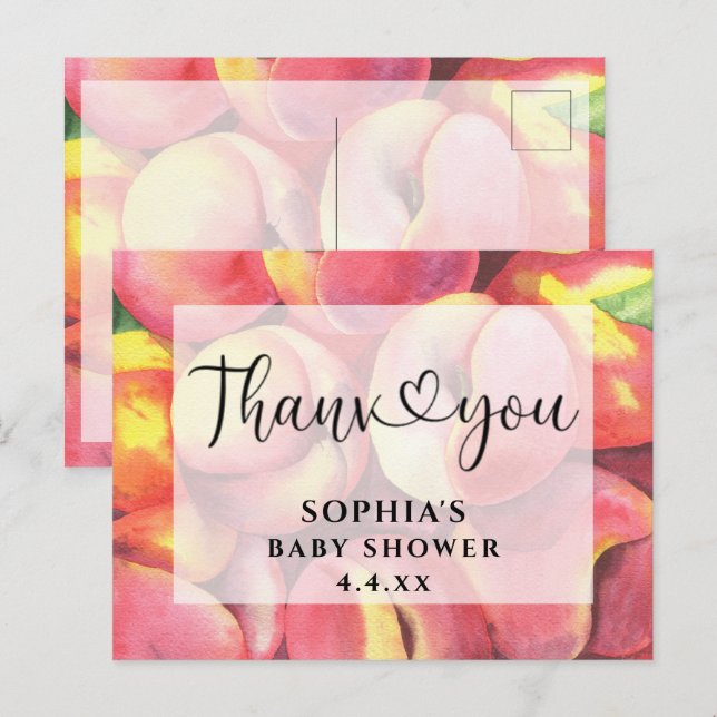 Cartão Postal Pêssegos em aquarela - Obrigado chá de bebê (Frente/Verso)