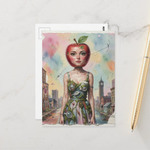Cartão Postal Pessoa Abstrata Surrealista com uma Maçã para Cabe