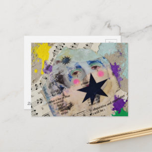 Cartão Postal Pessoa colorida muito única colagem de mídia mista