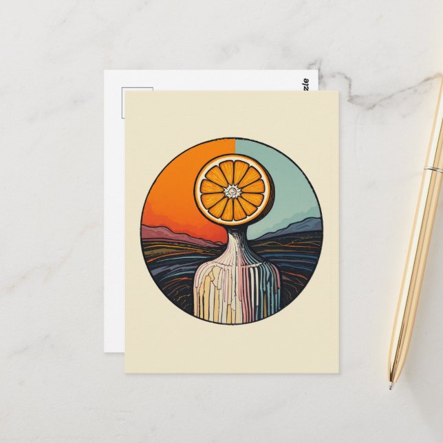 Cartão Postal Pessoa com uma Laranja para Cabeça (Frente/Verso In Situ)
