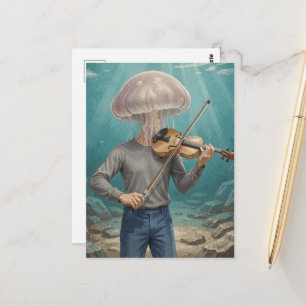Cartão Postal Pessoa de Água-Viva Boba Fazendo Música no Mar