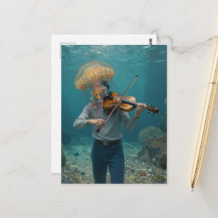 Cartão Postal Pessoa de Água-Viva Boba Fazendo Música no Mar