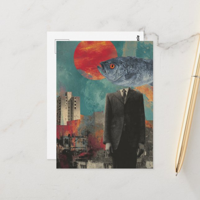 Cartão Postal Pessoa de cabeça de peixe Surreal (Frente/Verso In Situ)