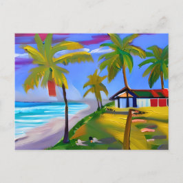 Cartão Postal Pessoa e Cachorro a Apostar por Praia | Férias