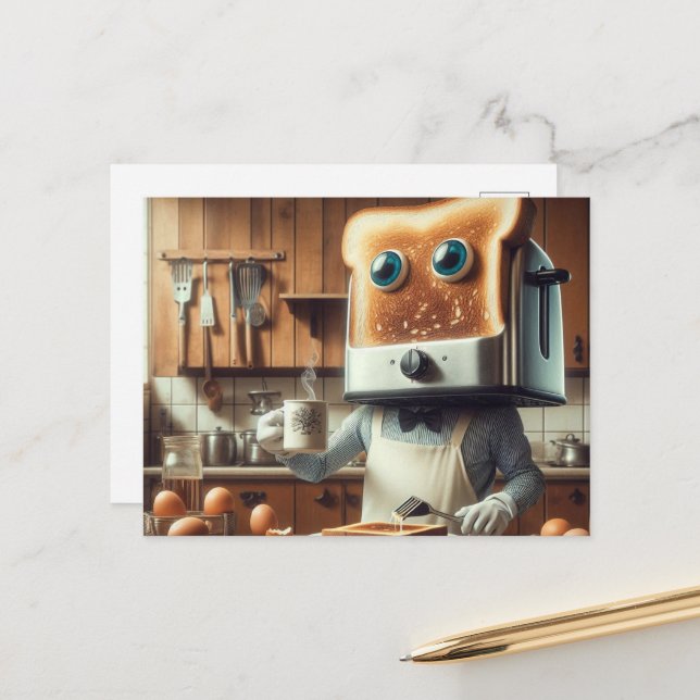 Cartão Postal Pessoa Surrealista no Café da Manhã com Torradeira (Frente/Verso In Situ)