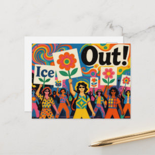 Cartão Postal Pessoas Hippies Coloridas Protesto de Arte no Gelo