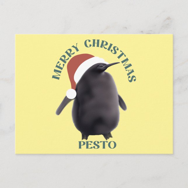 Cartão Postal Pesto Penguin Natal (Frente)