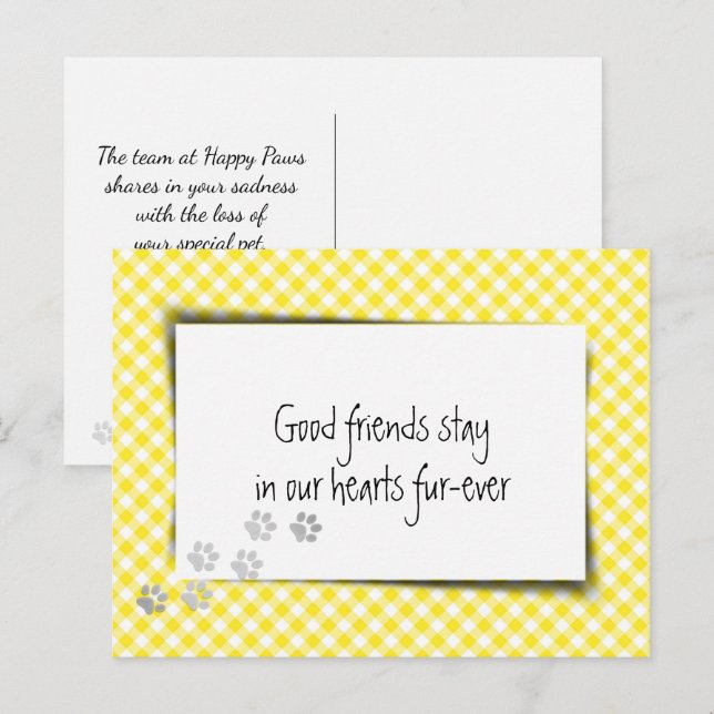 Cartão Postal Pet Gingham Amarelo Perda Do Veterinário (Frente/Verso)