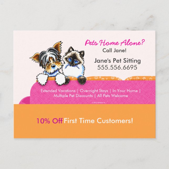 Cartão Postal Pet Sitter Coupon Mailer Ad Yorkie Couch Pink (Frente)