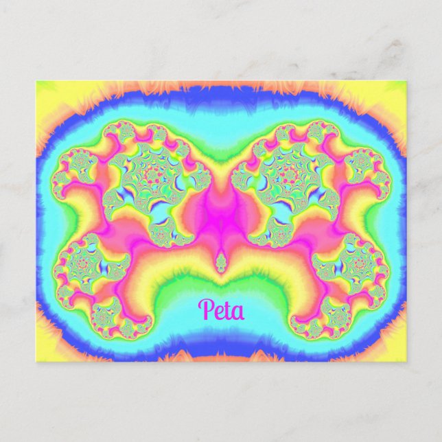 Cartão Postal PETA ~ BOLD ~ FLUOR ROSA ~ Design Fractal 3D ~ (Frente)