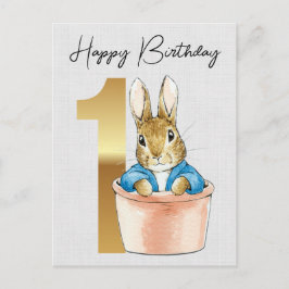 Cartão Postal Peter o coelho em um pote de 1º aniversário
