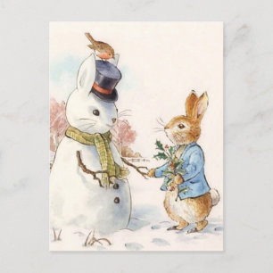 Cartão Postal Peter Rabbit e o boneco de neve de Beatrix Potter