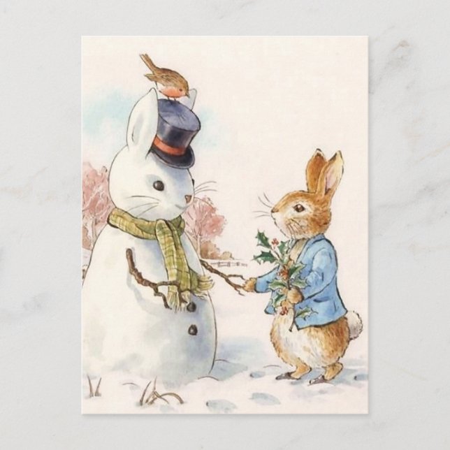 Cartão Postal Peter Rabbit e o boneco de neve de Beatrix Potter (Frente)