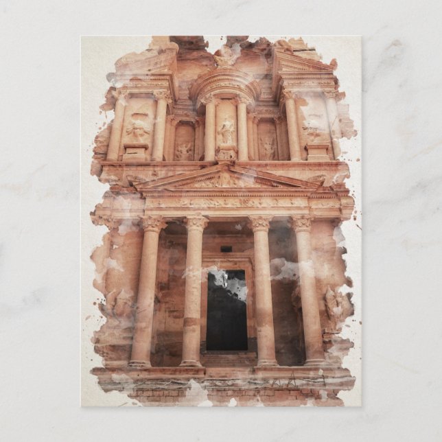 Cartão Postal Petra Jordan Watercolor Art (Frente)