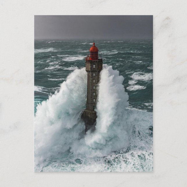 Cartão Postal Phare de la Jument tempête Finistère França (Frente)