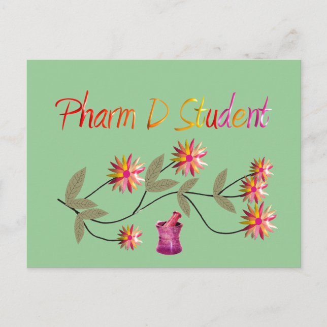 Cartão Postal Pharm D Estudante Design Floral (Frente)