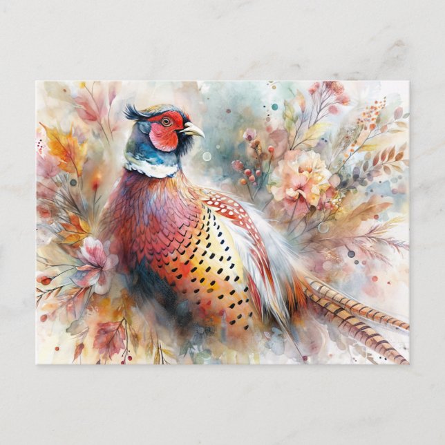 Cartão Postal Pheasant Bird and Fall Foliage (Frente)