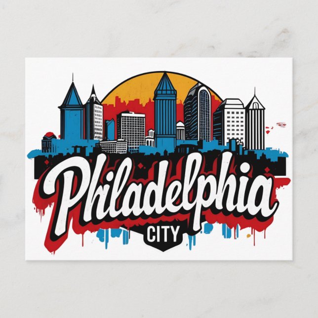 Cartão Postal Philadelphia City Pennsylvania EUA retro skyline (Frente)