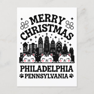 Cartão Postal Philadelphia City Pensilvânia Merry Christmas Cat