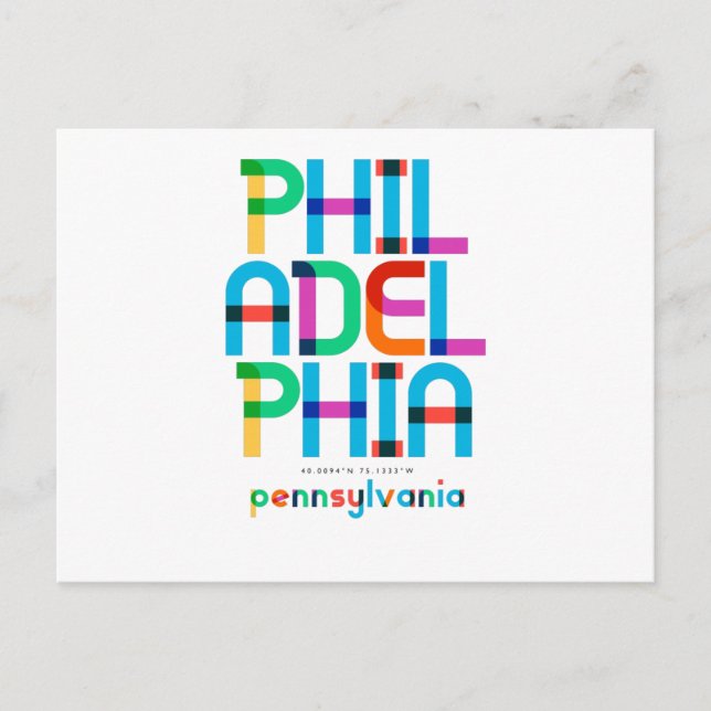Cartão Postal Philadelphia Pennsylvania Meio século, Pop Art, (Frente)