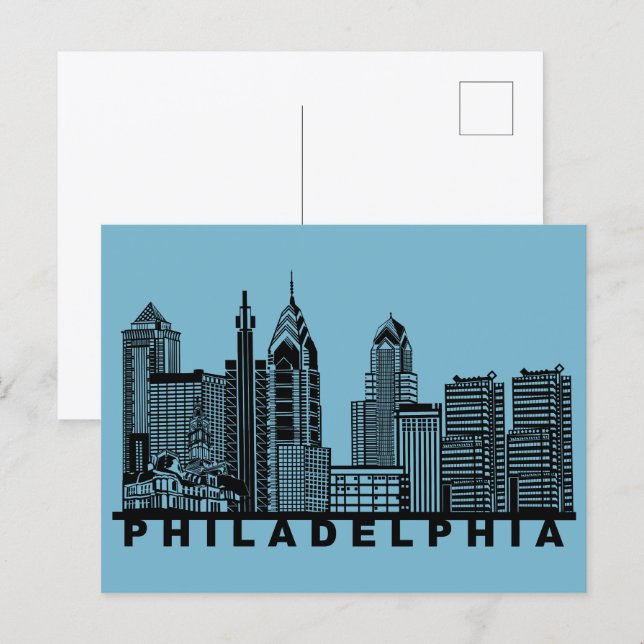 Cartão Postal Philadelphia Postcard – Iconic Skyline Silhouette  (Frente/Verso)