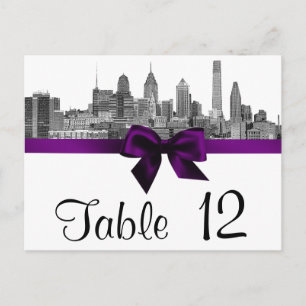 Cartão Postal Philadelphia Skyline Etch BW Número da Tabela Roxo