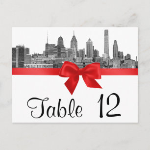 Cartão Postal Philadelphia Skyline Etch BW Red Table Number