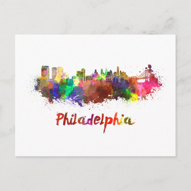 Cartão Postal Philadelphia skyline in watercolor (Frente)