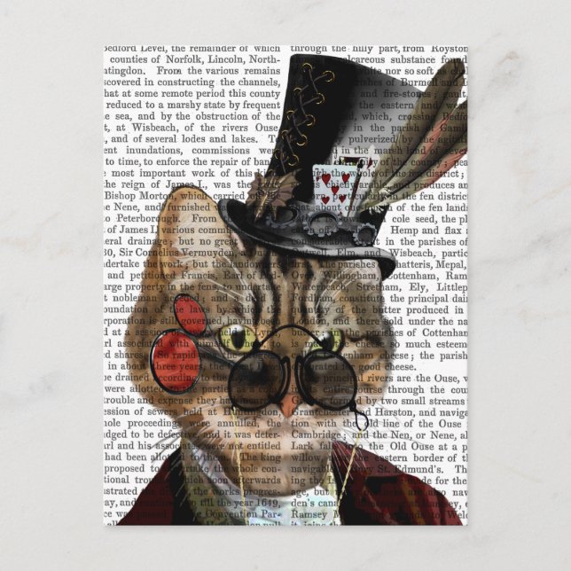 Cartão Postal Phileas Feline Steampunk Cat & Top Hat 2 (Frente)