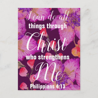 Cartão Postal Philippians 4:13 Bíblia Verse Floral